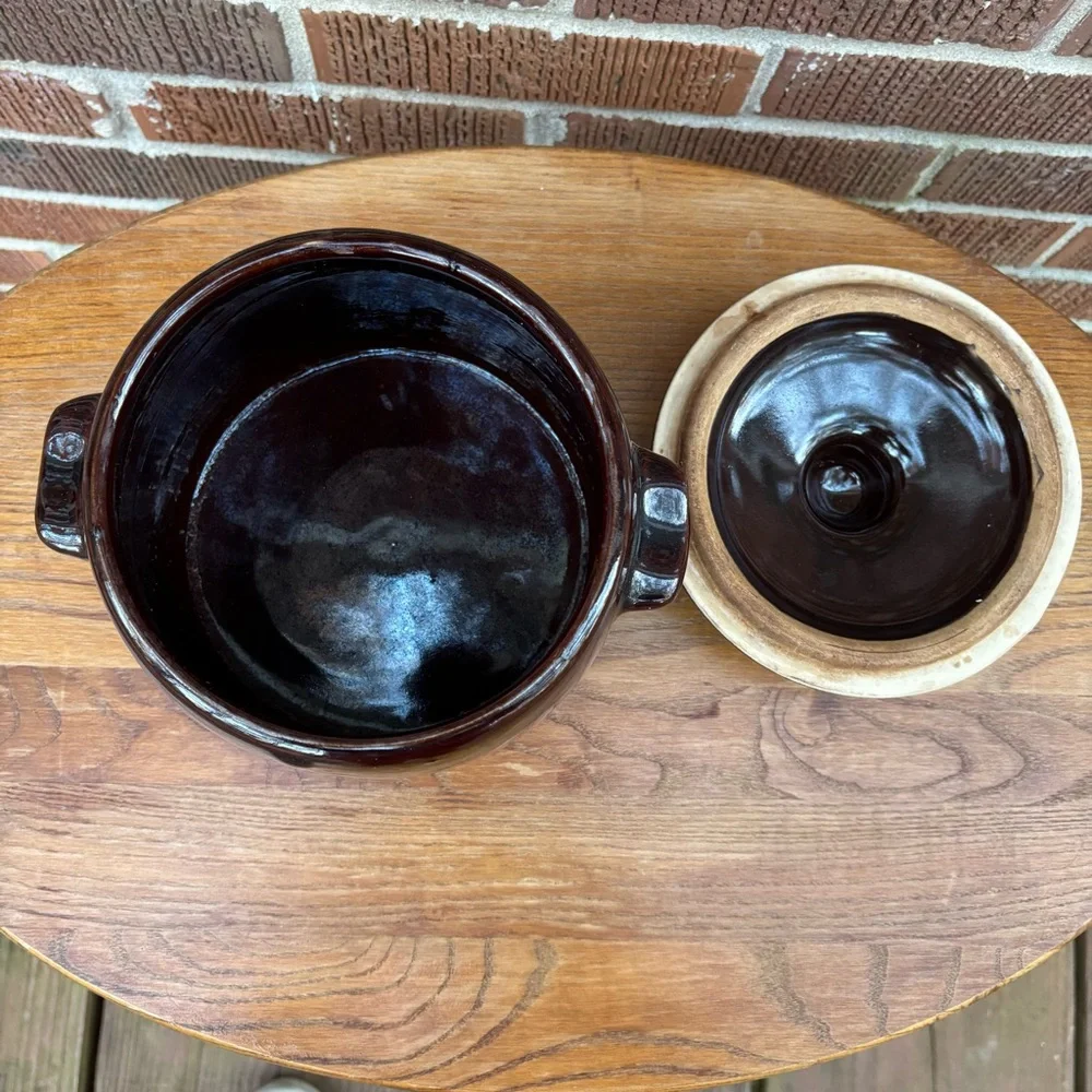 West Bend Vintage Bean Pot Crock Brown Glazed Stoneware USA Pottery  From 1950s